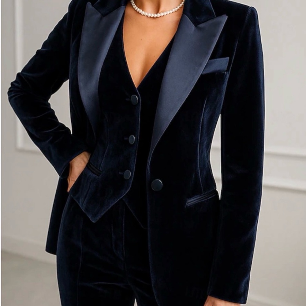 Express Black Velvet Blazer with Matching Vest - Picture 3 of 12